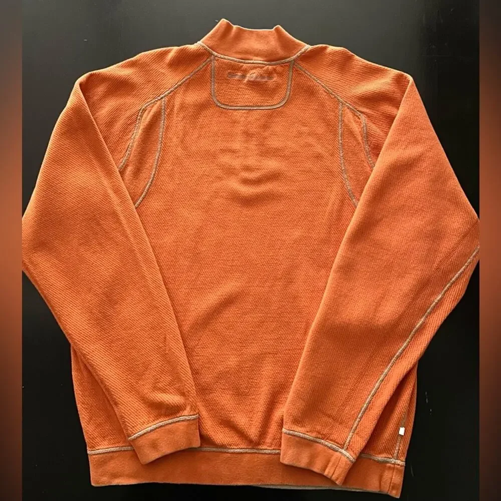 TOMMY BAHAMA Reversible Tan/Orange 1/4 Zip Cotton Pullover Sweater sz XLarge